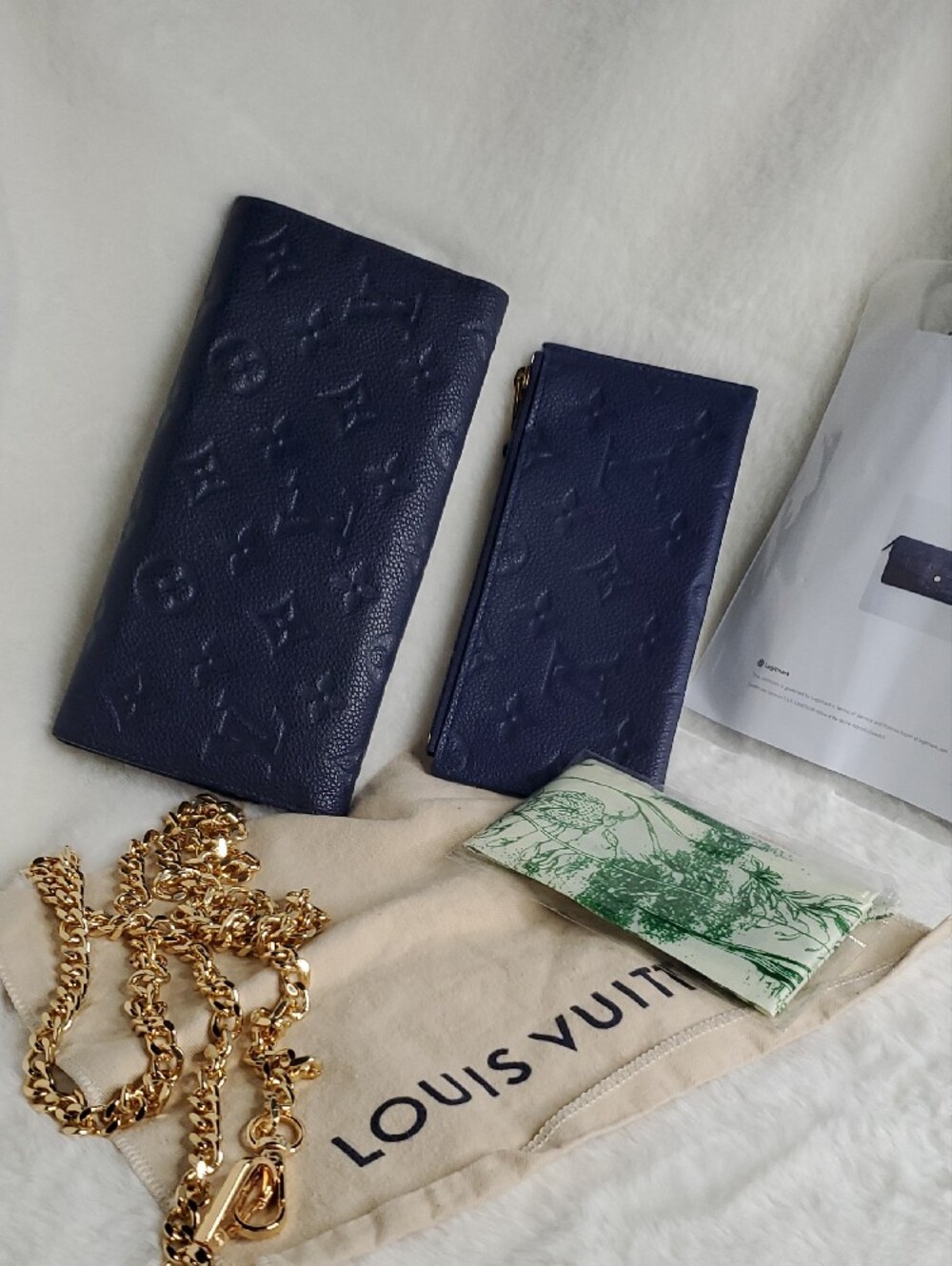 Louis Vuitton Navy Embossed Monogram Envelope Clutch with Gold Chain